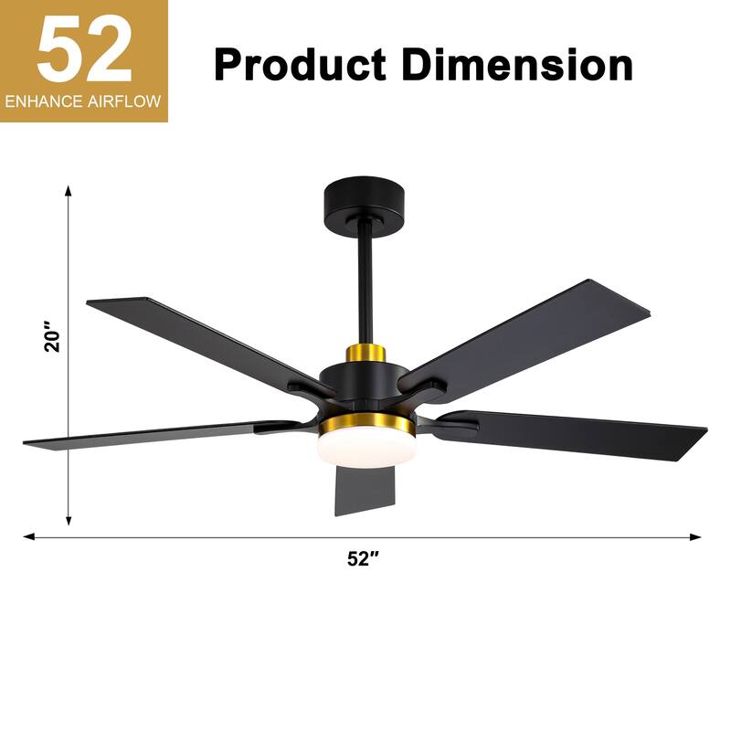Cusp Barn 52" Modern Ceiling Fan with Light and Remote, Farmhouse Black 6 Speeds Reversible DC Motor Ceiling Fan for Bedroom