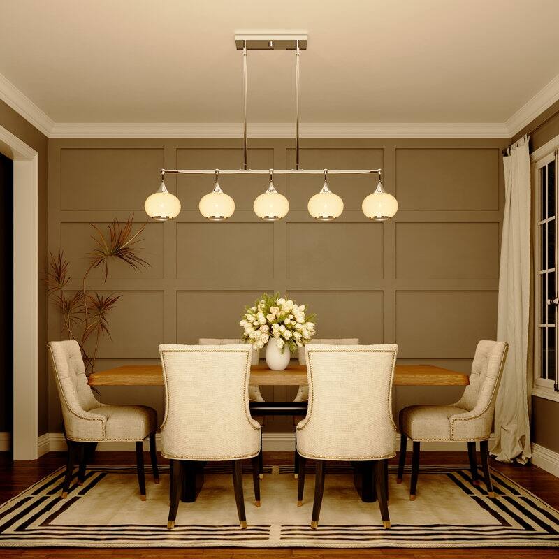 Acroma 5-light Modern Linear Chandelier with Opal Glass Globe Shade Kitchen Island Light