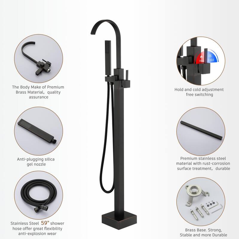 Single Handle Freestanding Gooseneck Bath Tub Filler Faucet