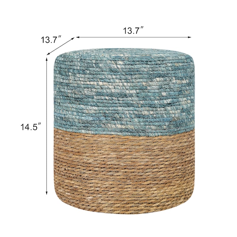 Adeco Foot Stool Natural Cattail Hand Weave Round Ottoman