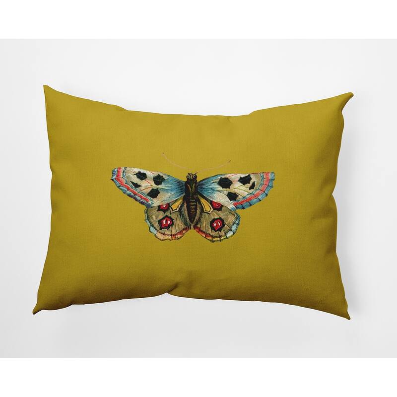 Brushfoot Butterfly Polyester Indoor/Outdoor Pillow - Mustard Yellow - 14" x 20"