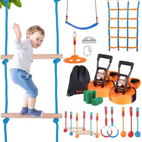 slide 2 of 30, VEVOR Ninja Warrior Obstacle Course for Kids,Outdoor Playset Equipment,Backyard Toys Training Equipment Set with 12 Obstacles 2 x 56 ft