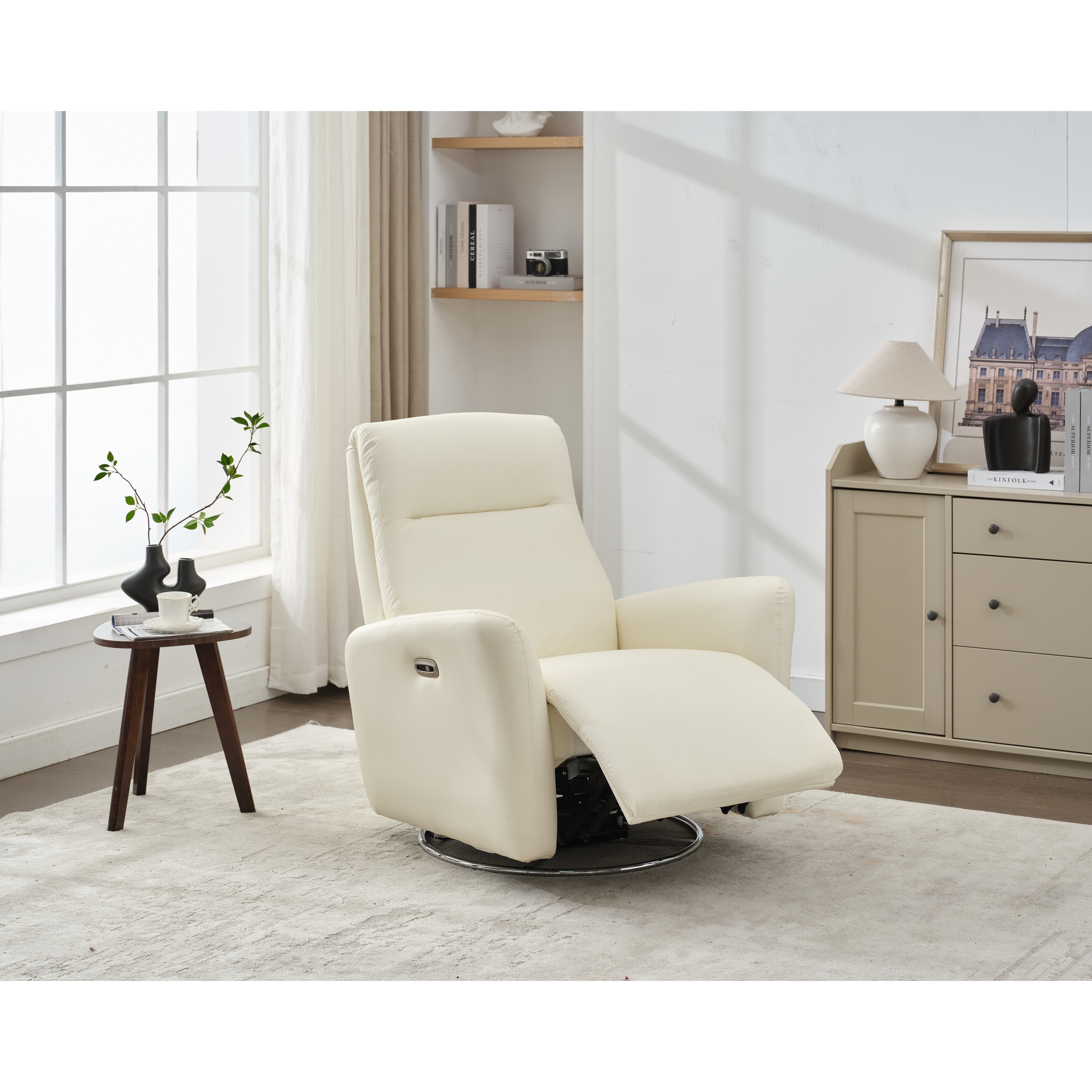 Swivel Glider Rocking Recliner Chair, Faux Leather Nursery Chair