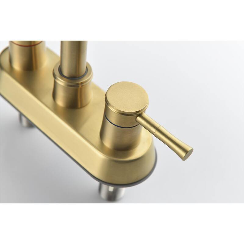 2 Handle Center Lead Free Bathroom Sink Faucet with Swivel Spout, Copper Pop Up Drain and 2 Water Supply Lines