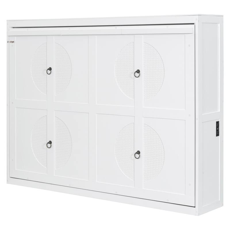 Roomfitters Murphy Bed, Foldable Wall Bed with Rattan-Inspired Cabinet Design