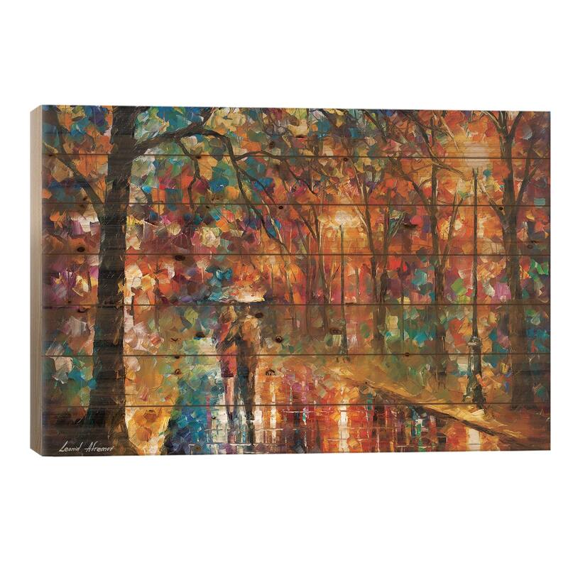 Walking In The Rain Print On Wood by Leonid Afremov - Multi-Color - 26x40x1.5