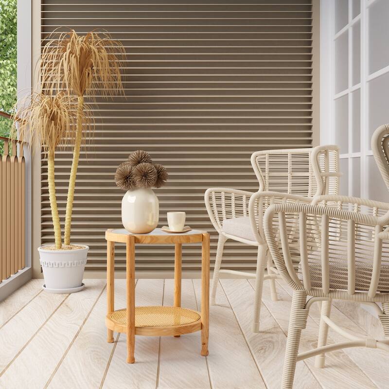Rubberwood Coffee Table with Tempered Glass and Rattan - 19.7 x 19.7 x 23.2 in