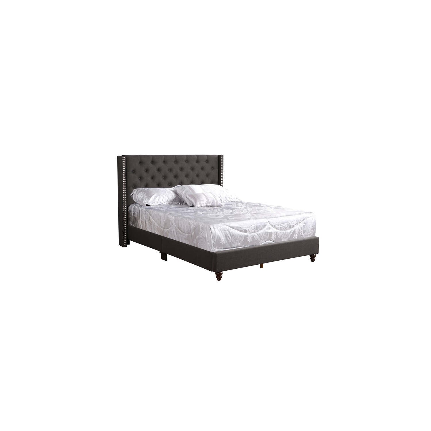 Modern Upholstered Bed Frame - Full Size Bed with Deep Tufted Headboard - Black Finish