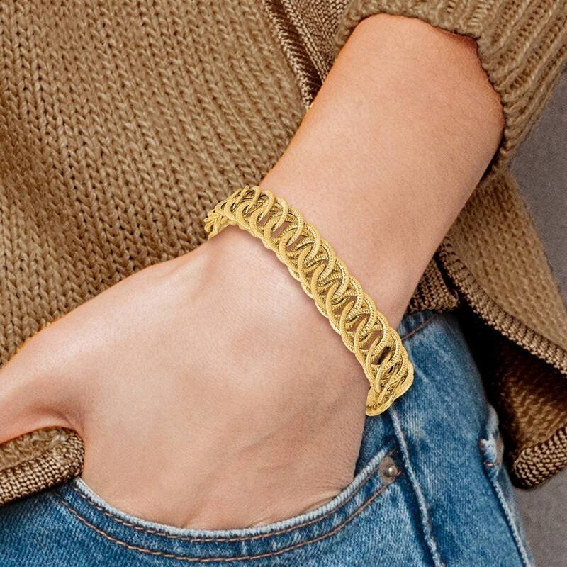 Curata 10.67mm 14k Gold Polished Sparkle Cut Reversible Bracelet 7.5 Inch