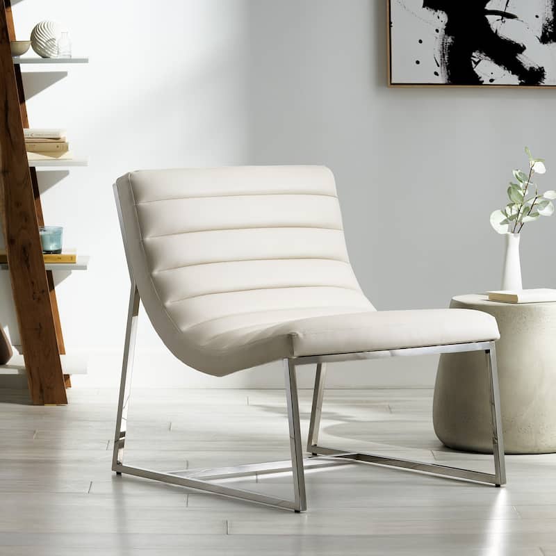 Modern 27" Accent Chair with Curved Back and Chrome-Finished Stainless Steel Legs - White