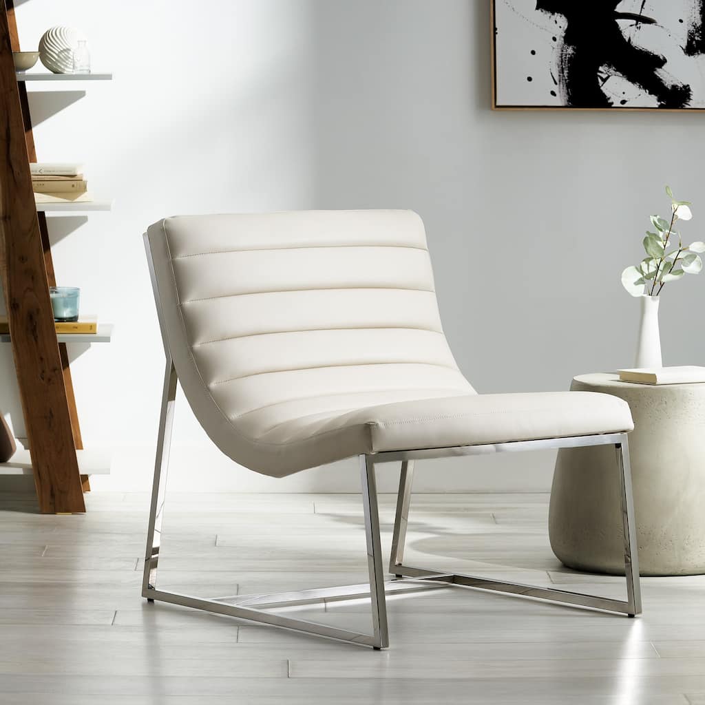 White 27" Accent Chair with Curved Back