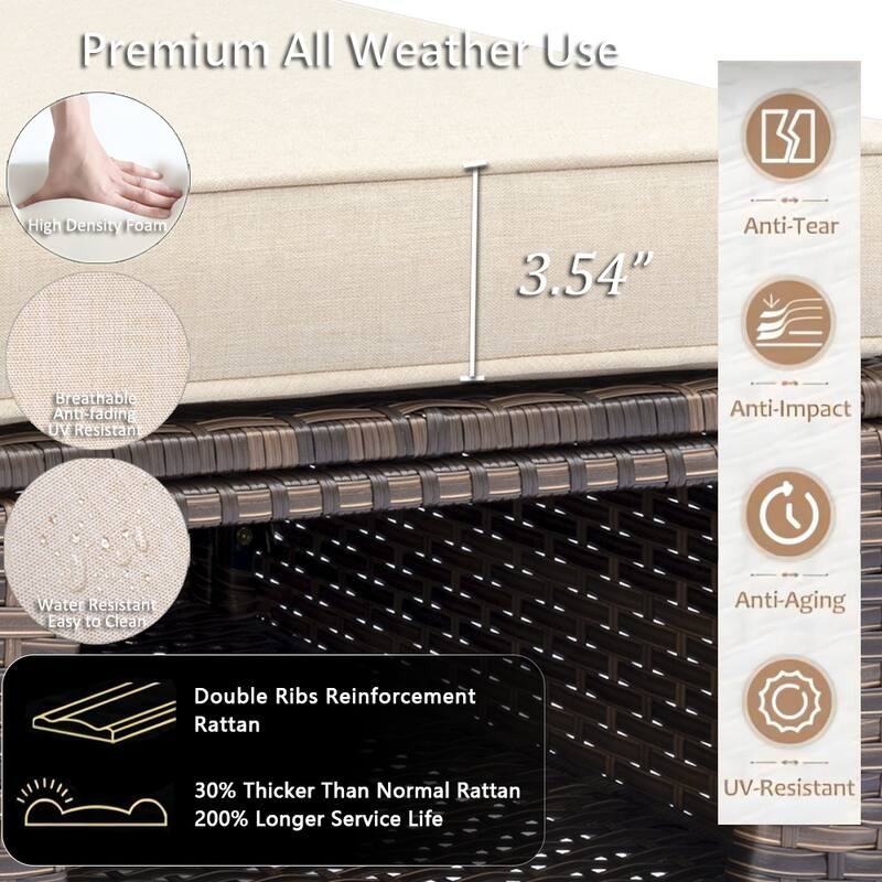 8 Piece Outdoor Wicker Patio Furniture Conversation Chair and Ottoman Set