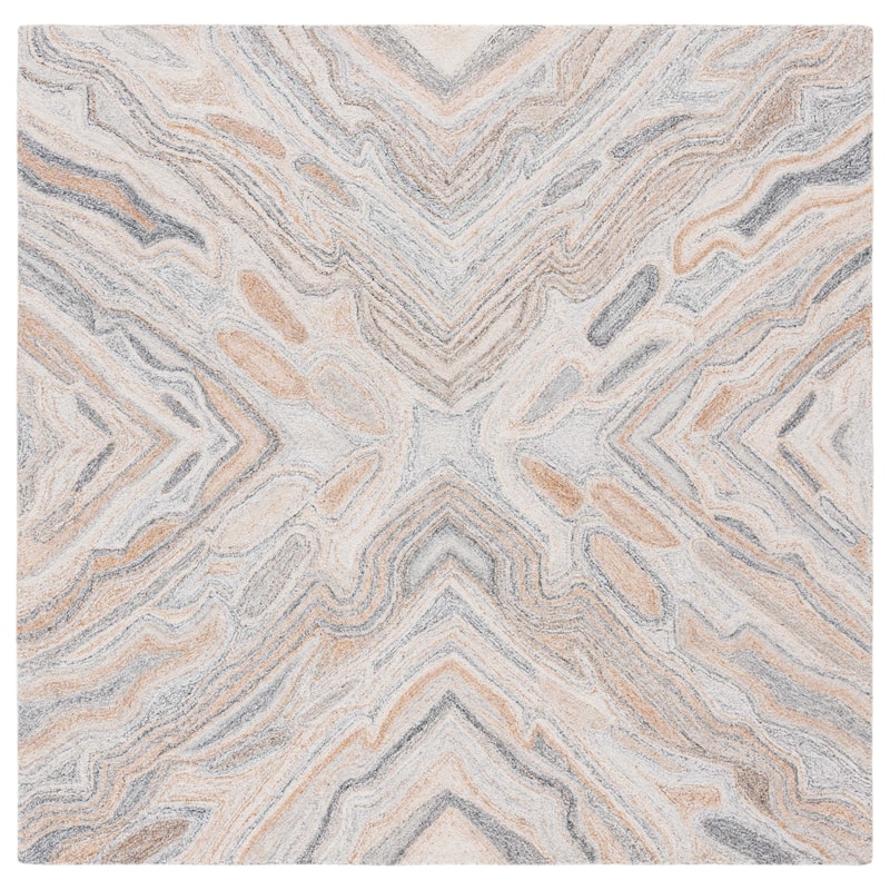 SAFAVIEH Handmade Abstract Amra Rug - 6' Square - Grey/Rust