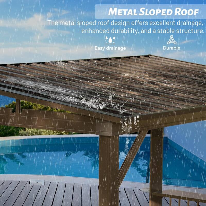 6.5x12FT Outdoor BBQ Gazebo with Sloping Steel Roof, 2 Side Shelves & Ceiling Hooks for Patio, Lawn, Deck