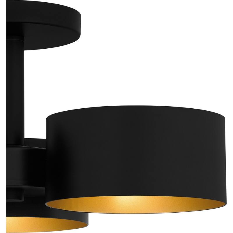 Matte Black Three Light Semi Flush Mount from the Quoizel Semi-Flush Mount Collection
