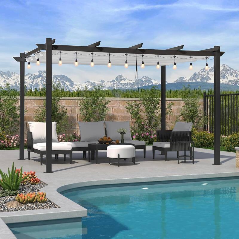 PURPLE LEAF Gazebo Outdoor Retractable Aluminium Grape Trellis Pergola with Extra Top Roof for Patio