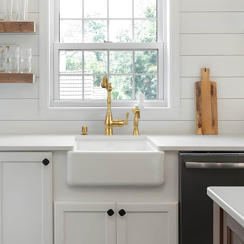 One-Handle Copper Widespread Kitchen Faucet with Side Sprayer