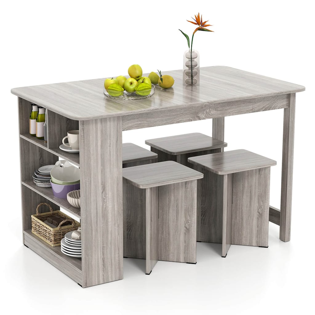 Costway 5 PCS Dining Table Set with Storage Shelf Rectangular Kitchen