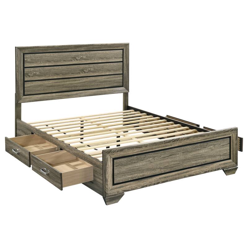 Kauffman Transitional Wood Storage Panel Bed - Washed Taupe (Queen) - Queen