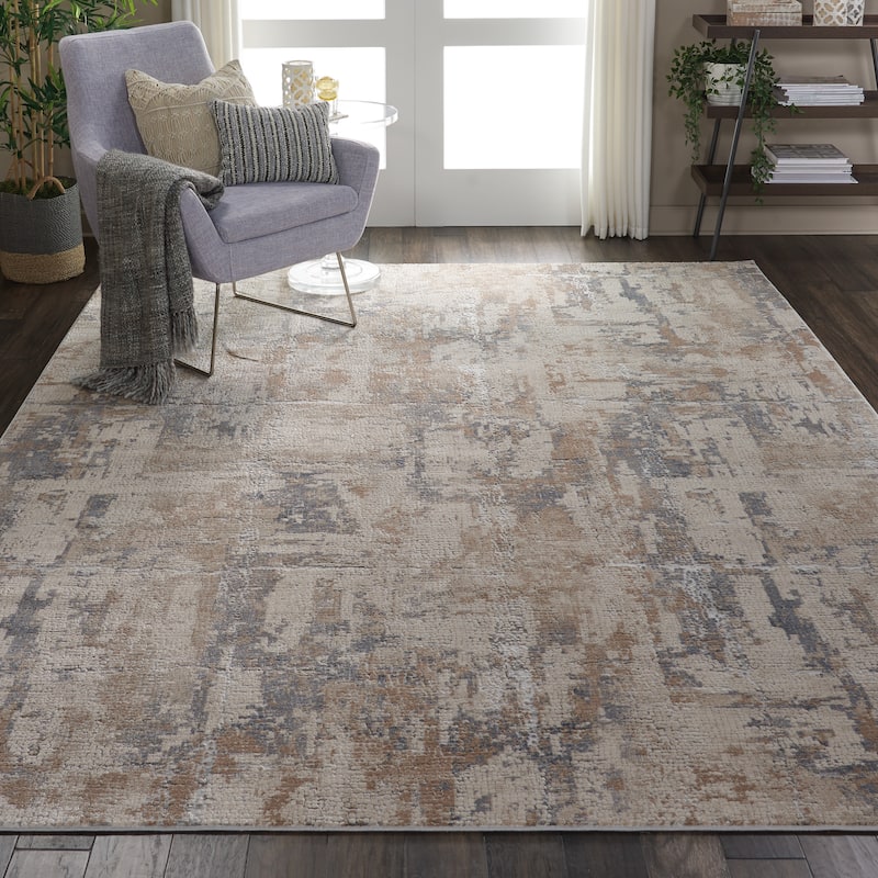 Rustic Textures Vintage Abstract Modern Area Rug - 7'10" x 10'6" - Beige/Grey