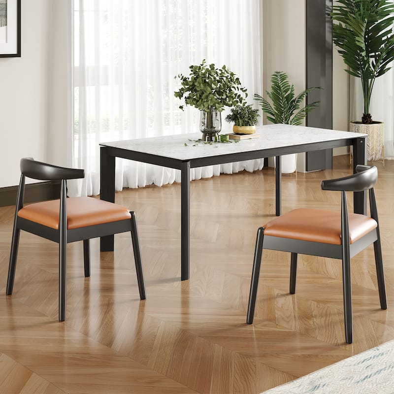 Weave Dining Chairs Set of 2, Mid-Century Modern Kitchen Chair with Solid Oak Frame & Handwoven Seat for Living Dining Room