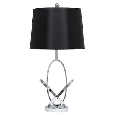 Glossy Entwined Table Lamp with Tapered Shade - 27.25" - Chrome and Black