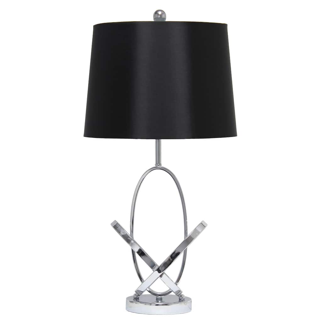 Glossy Entwined Table Lamp with Tapered Shade - 27.25" - Chrome and Black
