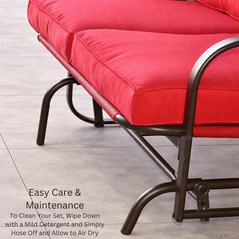 Winston 2-Person Brown Steel Outdoor Loveseat Glider with Polyester Red Cushion - N/A