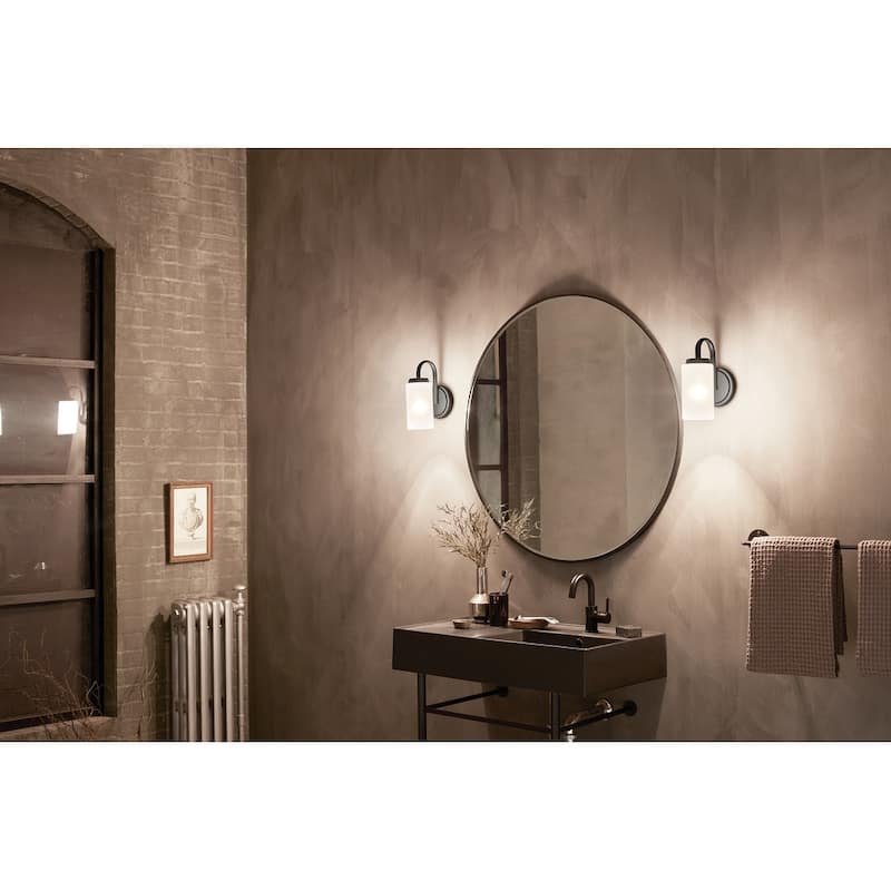 Kichler Lighting Kennewick 1-Light Wall Sconce Black with Etched Glass