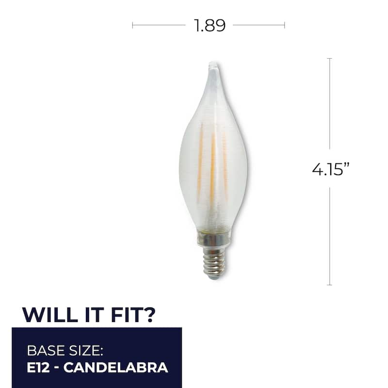 Bulbrite Spunlite Pack of (4) 4 Watt Dimmable C11 LED Filament Light Bulb with Satin Glass Finish and Candelabra (E12) Base - Warm White Light