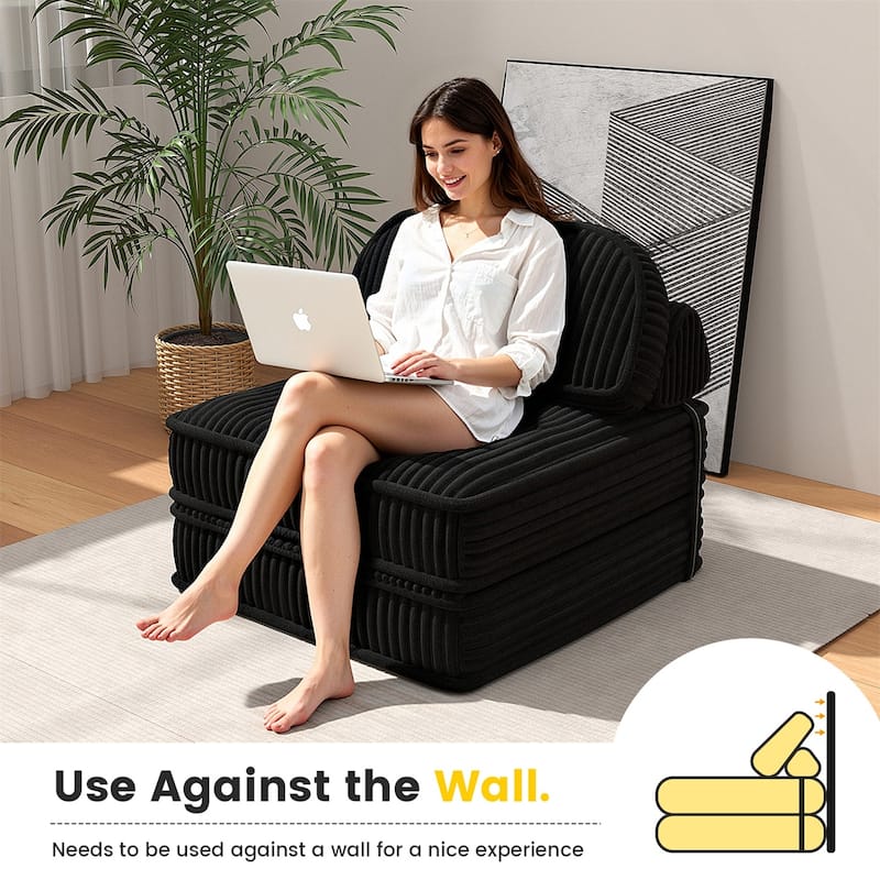 Folding Sofa Bed, Convertible Sleeper Chair with Pillow Foldable Mattress, Portable Fold Out Chair Bed Floor Sofa Lounge