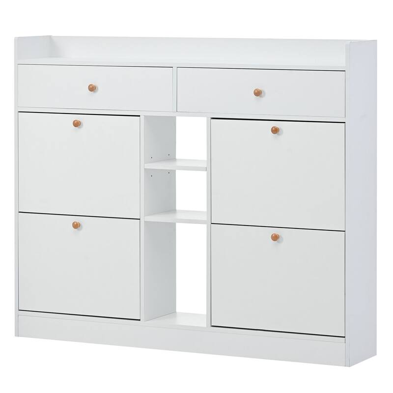 Slim Entryway Shoe Rack with 4 Drawers, Shoe Cabinet for Hallway or Mudroom Storage Solutions
