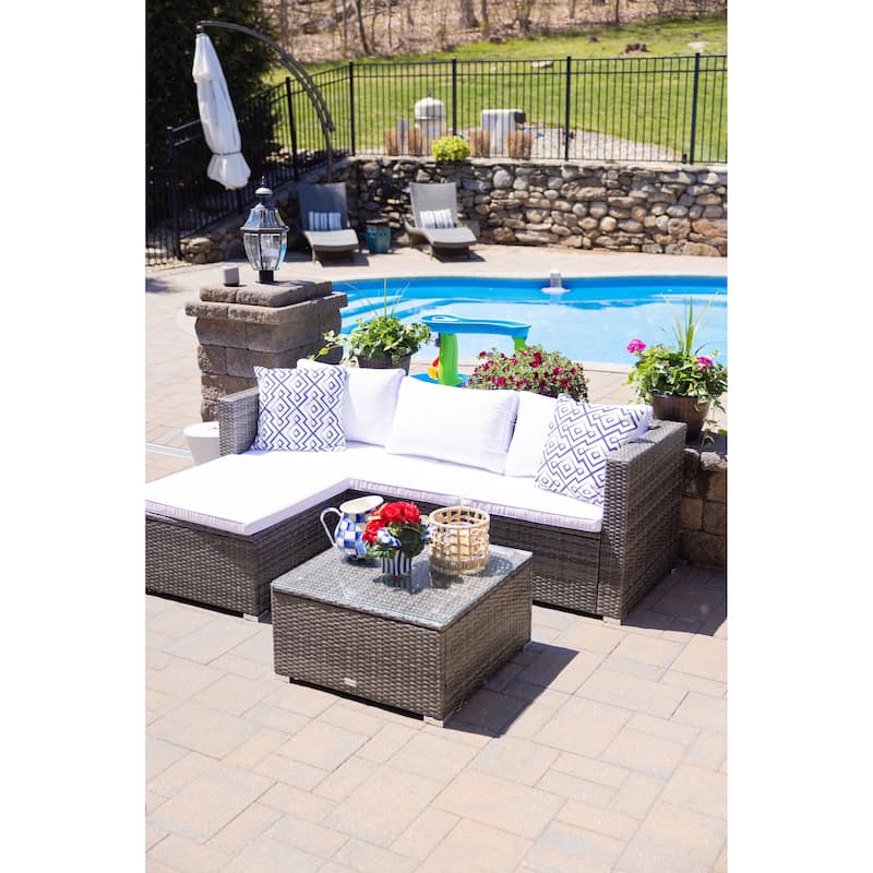 SAFAVIEH Outdoor Patio Furniture Lainey 3-Piece Sectional Conversation Set - 51W x 26D x 27H
