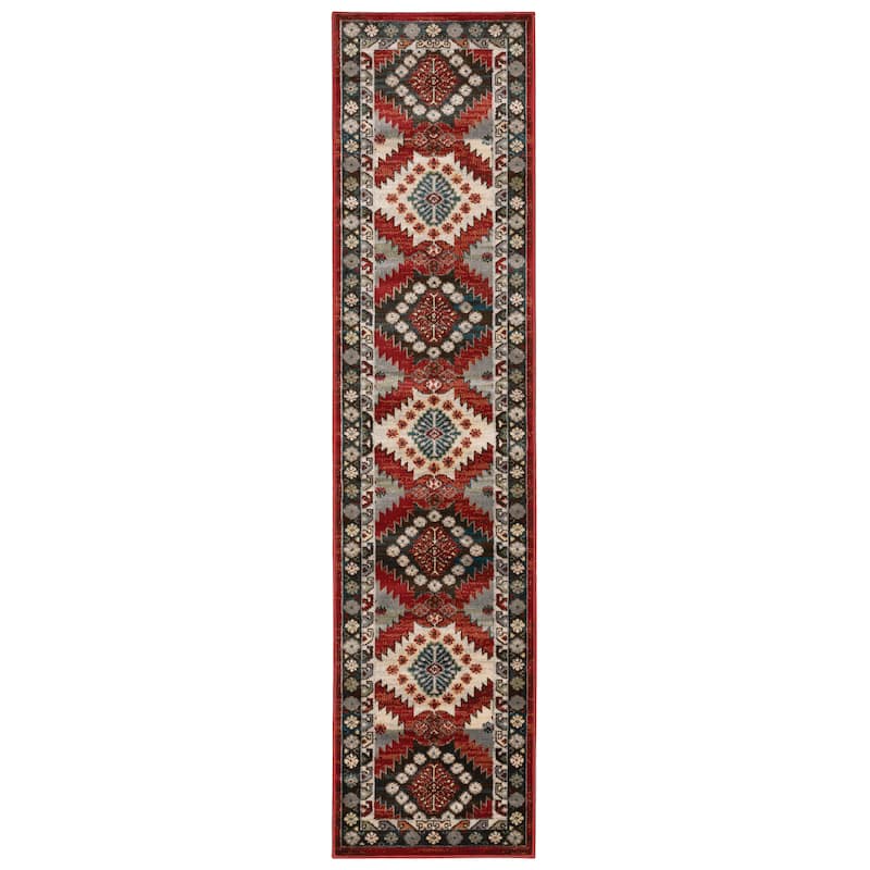Vista Home Pershing Red/ Multi Tribal Medallions Area Rug