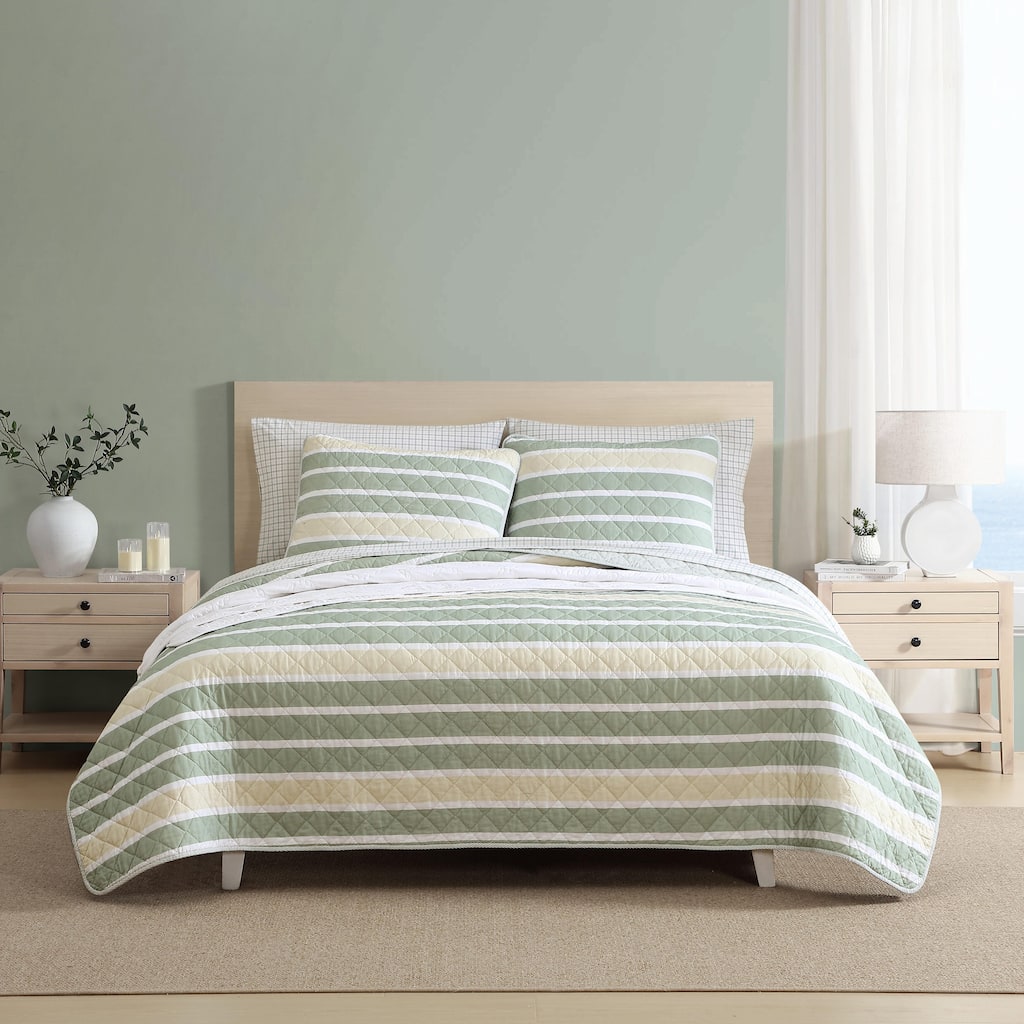 Nautica Varadero Stripe Green Cotton Reversible Quilt Set