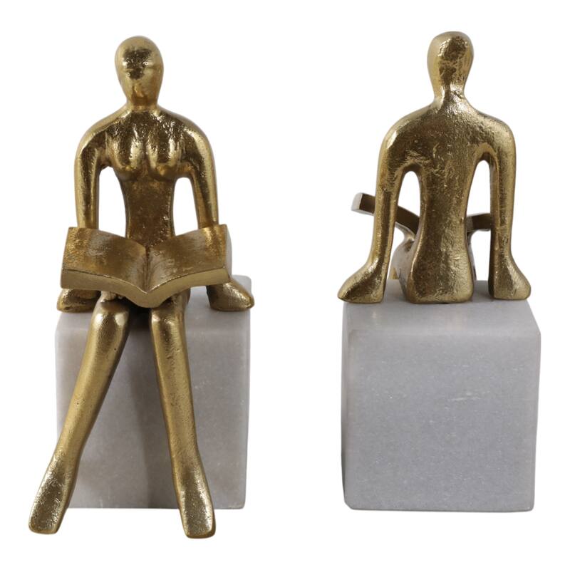 Metal Decorative Bookends Modern Seated Figurine (Set of 2) - 8" White - 7.5"
