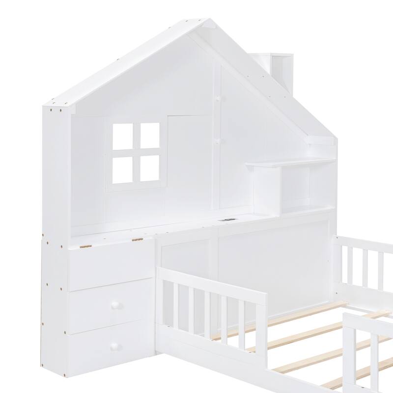 House Bed with Window and Bedside Drawers