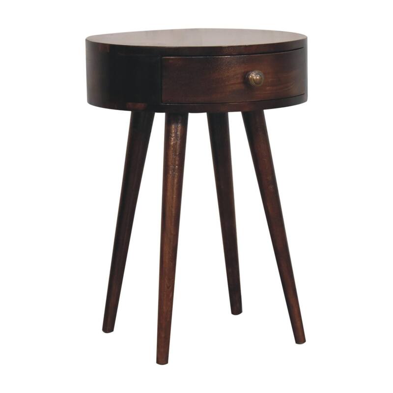 HomeRoots 22" Walnut Solid Wood Round One Drawer Nightstand