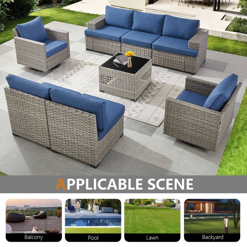 Pocassy Outdoor Sectional Sofa Patio Furniture Sets with Thickened Cushions