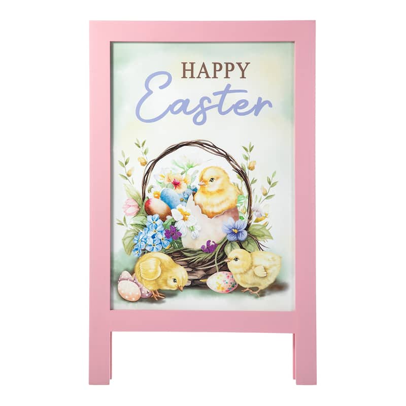 Glitzhome 24"H Easter Wooden Bunny Easel Porch Sign Wall Hanging Outdoor Indoor Decor