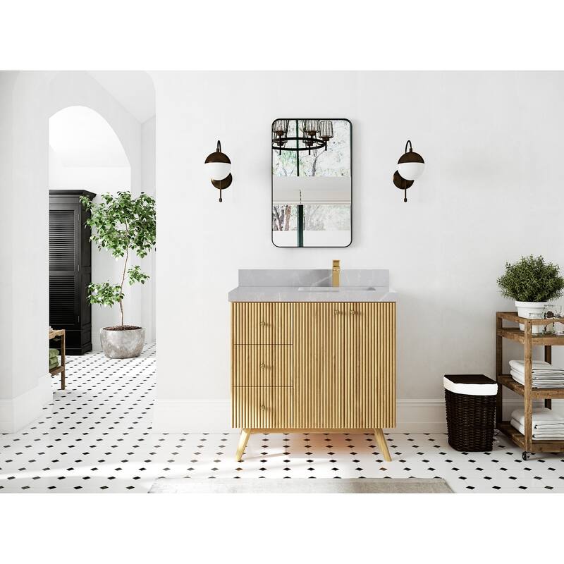 Willow Collections 36 in. W x 22 in. D Pasadena Solid Te Right Offset Sink Bathroom Vanity with Countertop