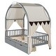 preview thumbnail 29 of 58, Twin Size Daybed With Arched Roof and 2 Storage Drawers, Canopy Bed Sofa Bed Frame with LED Lights and Curtains for Kids