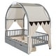 preview thumbnail 9 of 18, Twin Size Daybed with Arched Roof, 2 Drawers, Wood House Canopy Bed with Fabrics Curtain and Light Strip for Kids Teens, Gray