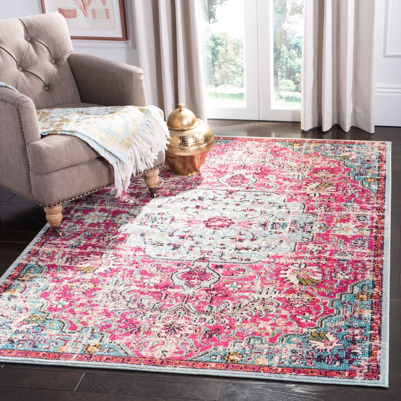 SAFAVIEH Madison Sabire Boho Medallion Distressed Rug - 10' x 14' - Fuchsia/Teal - Rectangle