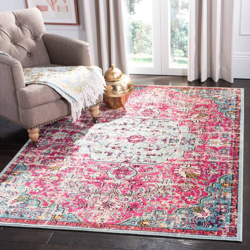 SAFAVIEH Madison Sabire Boho Medallion Distressed Rug - 12' x 18' - Fuchsia/Teal