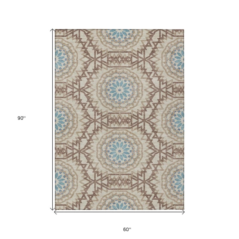 HomeRoots Floral Medallion Transitional Rectangle Outdoor Rug