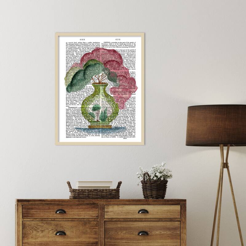 Pink Green Vase No. 3 by Fab Funky Wood Framed Wall Art Print