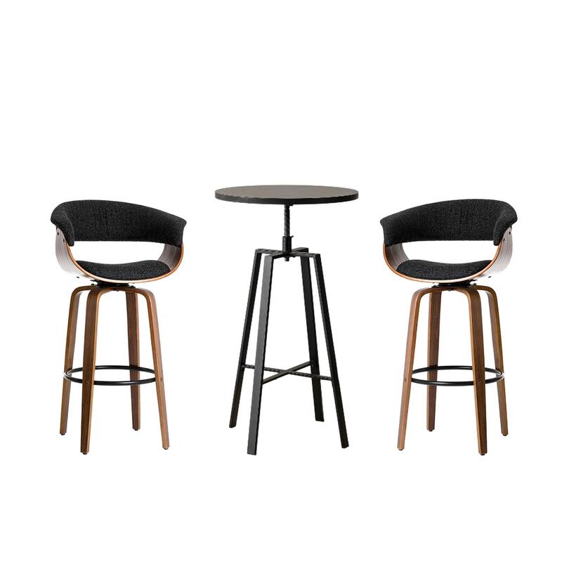 Glitzhome Modern 3-Piece Wooden Swivel Bar Stools & Height Adjustable Pub Table Set