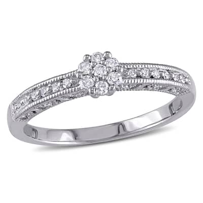 Miadora 1/5ct TDW Diamond Cluster Engagement Ring in Sterling Silver