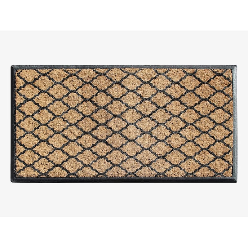 A1HC First Impression Hand Finished Rubber and Coir Classic Paisley Border Extra Large Double Doormat (30" x 48") - Black   